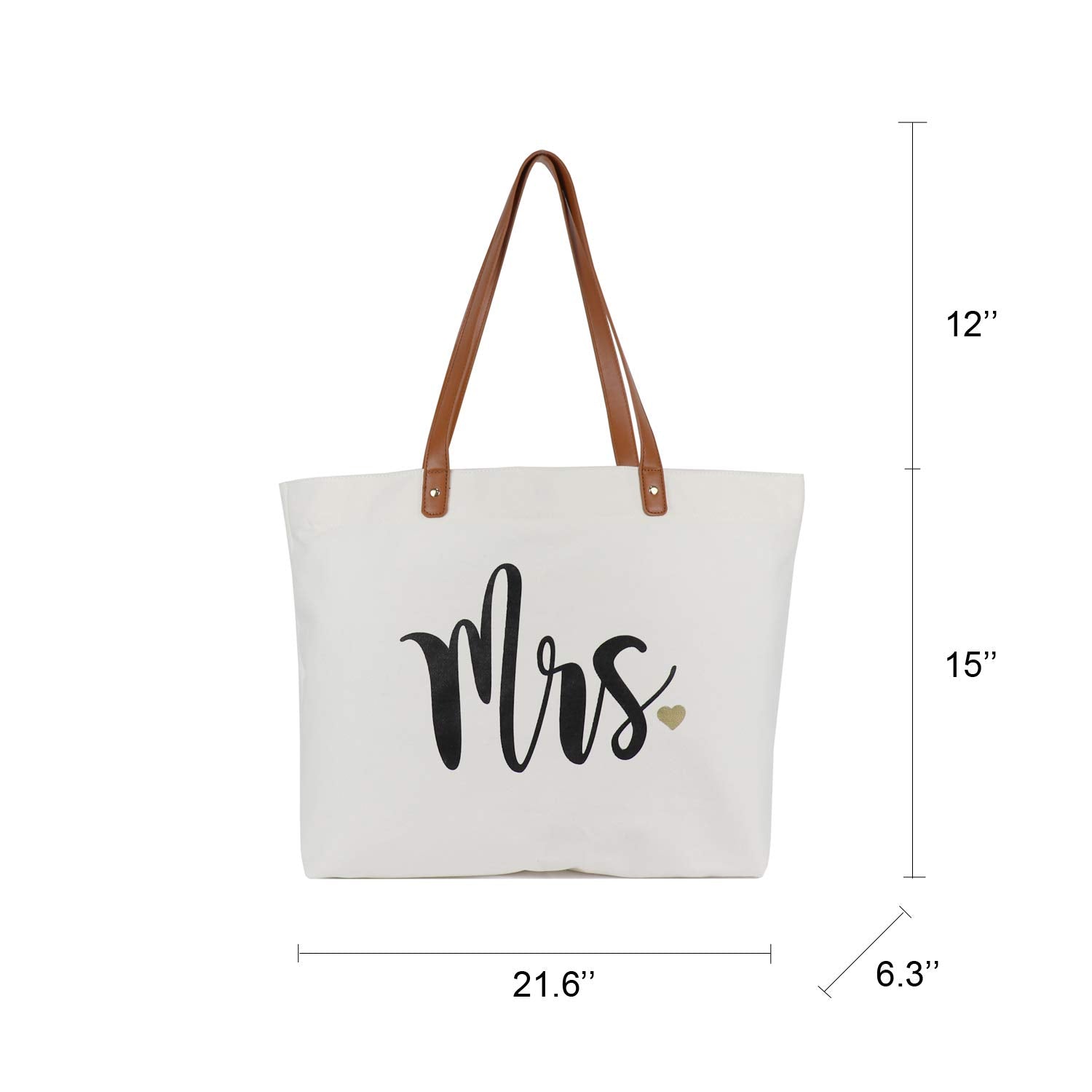 Lamyba Bride Tote Bag With Makeup Bag,Mrs Tote Bag,Bride Gifts/Bridal Shower Gifts For Bride,Canvas White