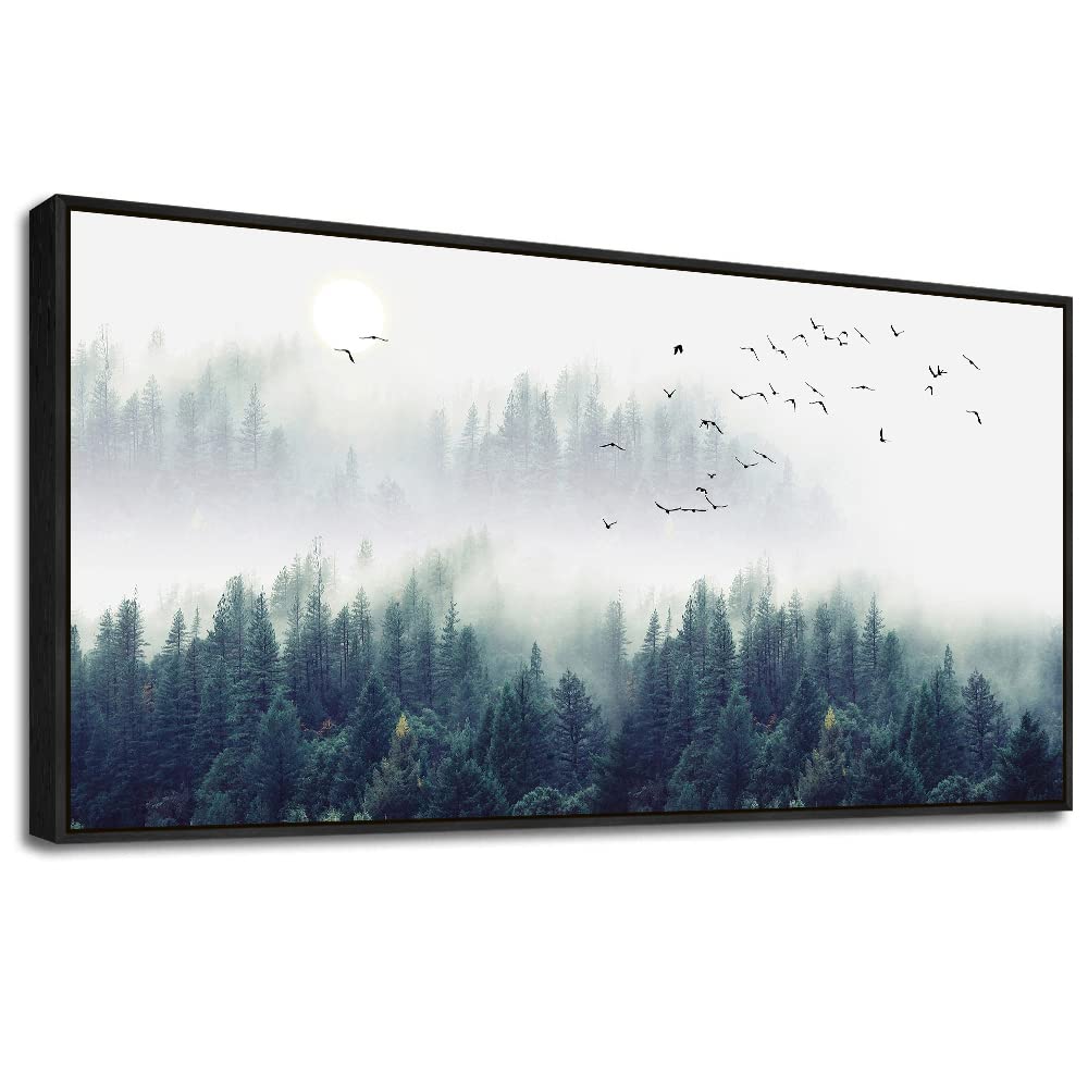 Framed Canvas Wall Art For Living Room Large Size Wall Decor For Bedroom Foggy Forest Trees Landscape Painting Office Wall Decor