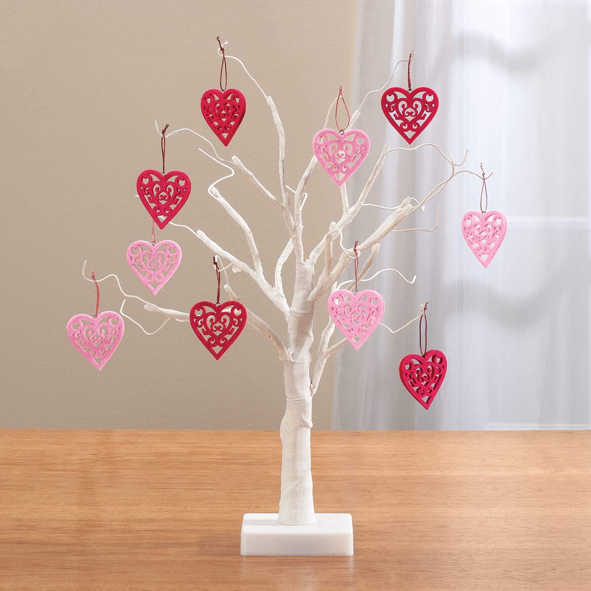 Fox Valley Traders Pre-Lit White Wire 18'' Tabletop Tree with Set of 10 Valentine's Day Hanging Heart Ornaments