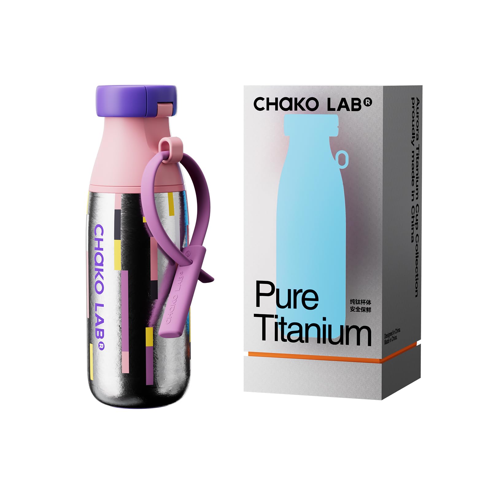 Chako Lab Ti Water Bottle With Two Strap | BpaFree Leak Proof | 17Oz Bottle With Spout Lid & Straw | Purple & Pink