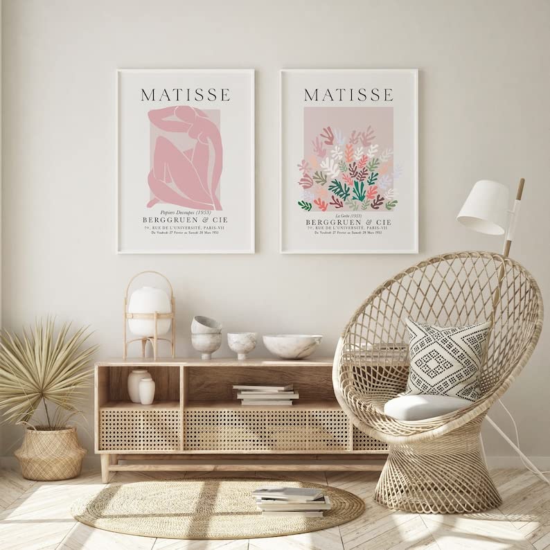 Hesendot Matisse Wall Art Decor Set Of 3,Abstract Matisse Wall Art Exhibition Posters, Unframed Sage Blush Pink Wall Art,Truly Q
