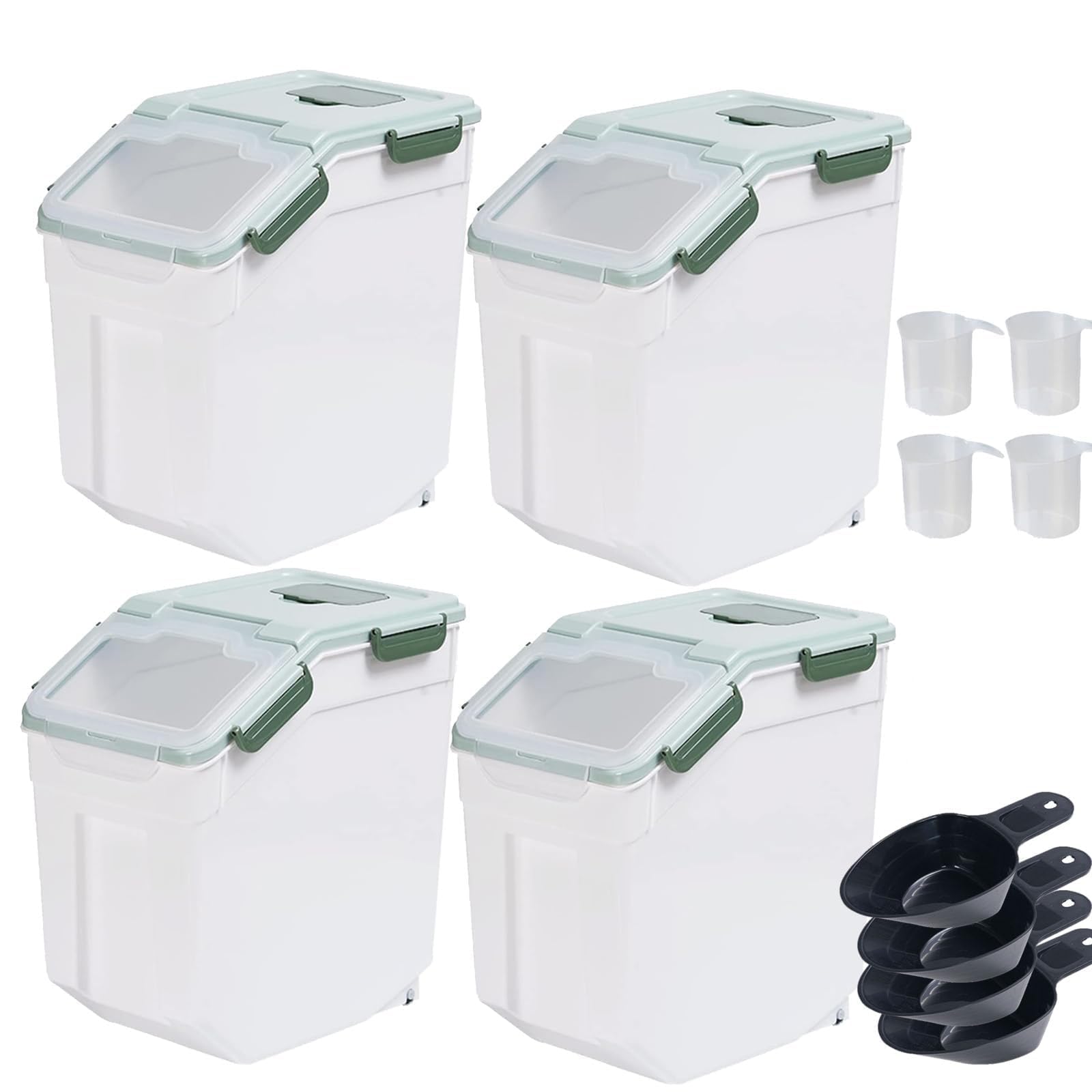 Mairuker Large Flour Storage Container Bin 25lb, 4 Pack Airtight Rice Storage Containers with Wheels Seal Locking Lid, BPA Free,