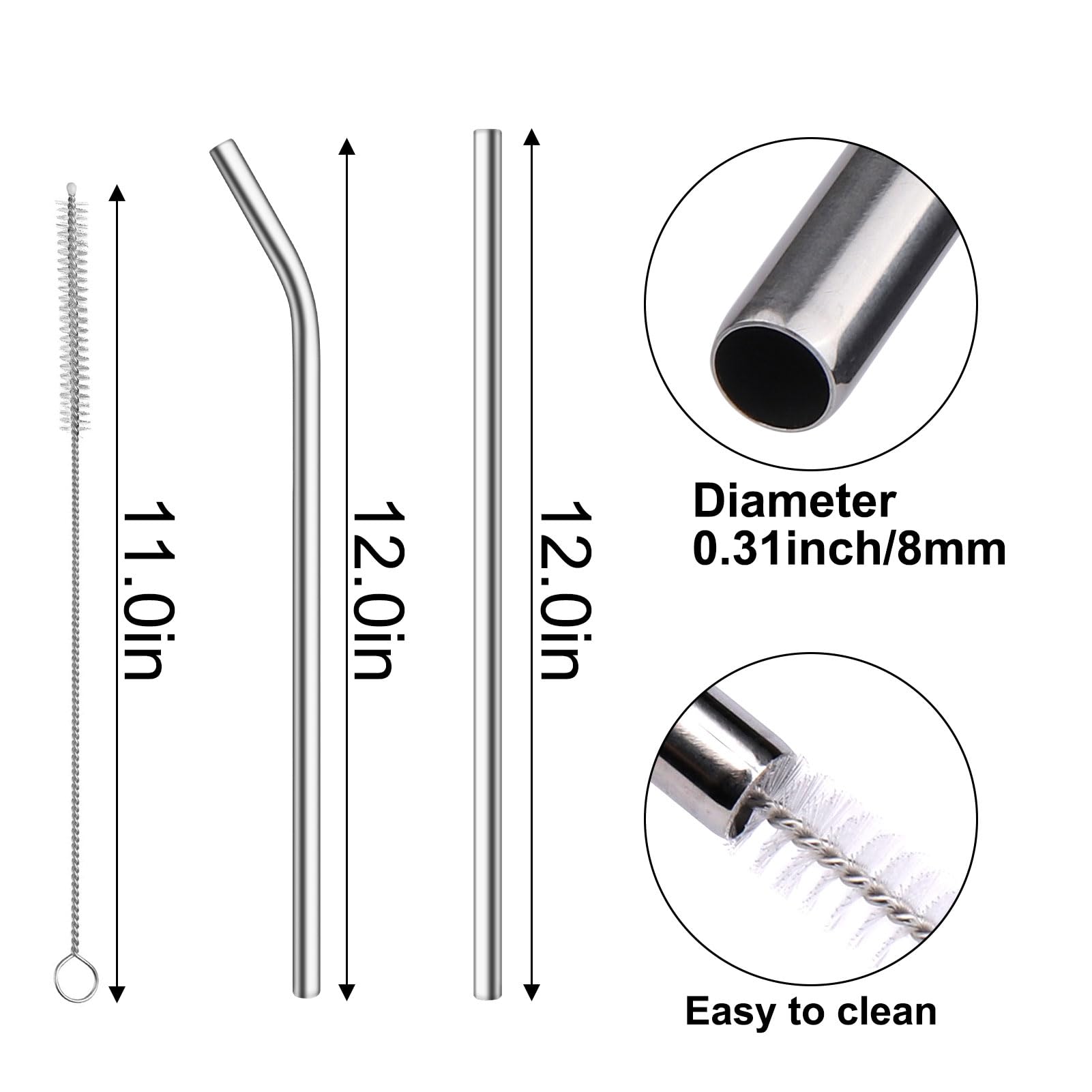 AIERSA 6 Pack 10mm Stainless Steel Replacement Straw Compatible Stanley 40oz Cups Reusable Straw for Stanley Tumbler  Straws with Cleaning Brush for Stanley Cup Accessories
