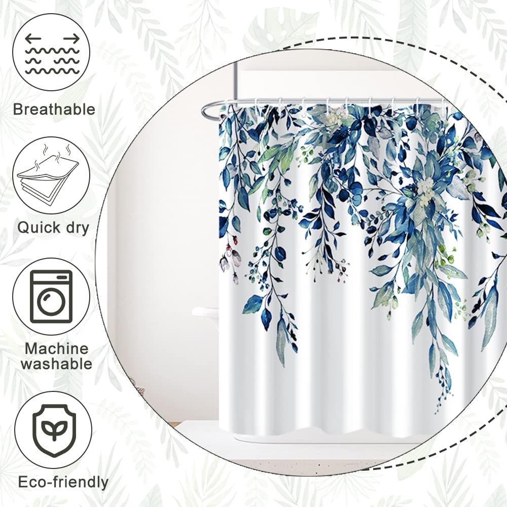 Ruelvth Small Stall Shower Curtain, Blue Eucalyptus Shower Curtain For Bathroom Waterproof Fabric Spring Rv Shower Curtain Set W