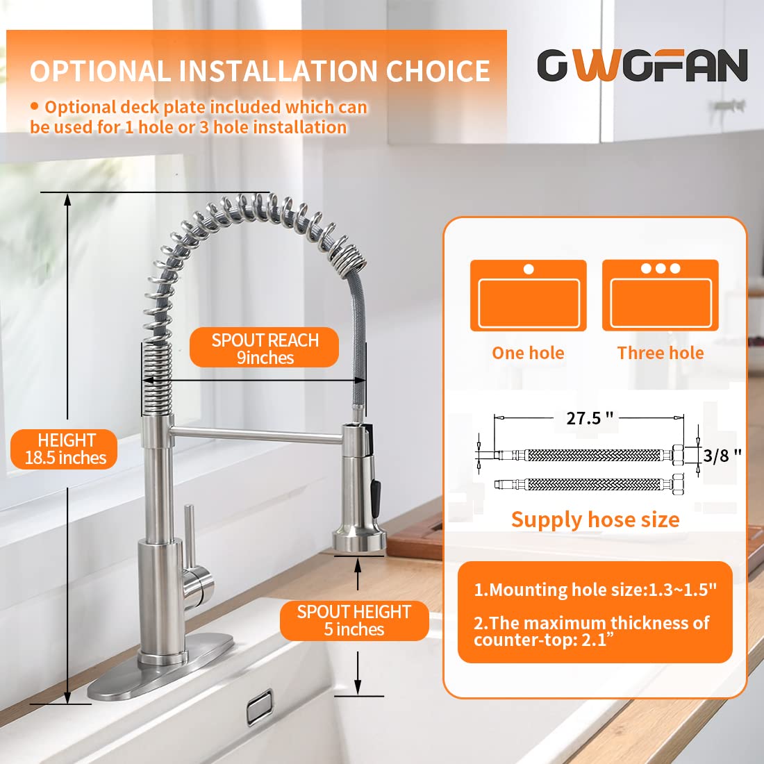Owofan Kitchen Faucet With Pull Down Sprayer Brushed Nickel Stainless Steel Single Handle Pull Out Spring Sink Faucets 1 Hole Or