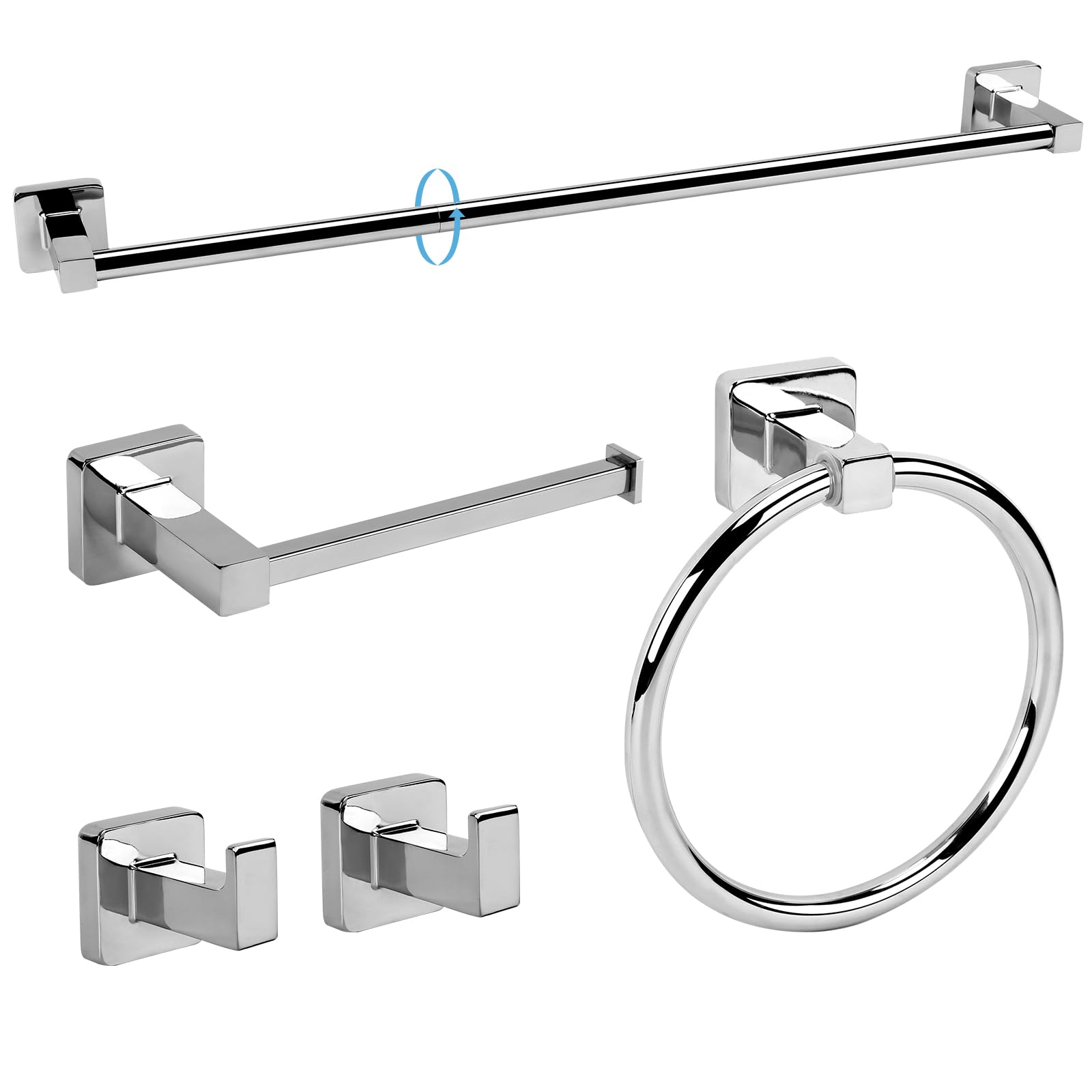 Ntipox 5 Pieces Polished Chrome Bathroom Hardware Accessories Set,Stainless Steel 23.6 Hand Towel Bar Set, Toilet Paper Holder, 