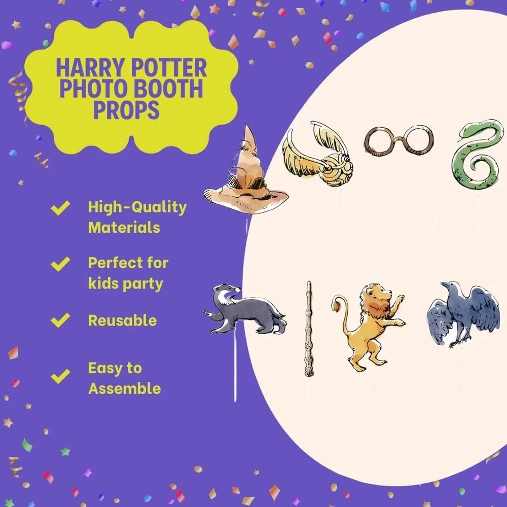 Unique Harry Potter Multicolor Photo Booth Props (8 Pc) | Perfect For Magic Themed Events & Celebrations