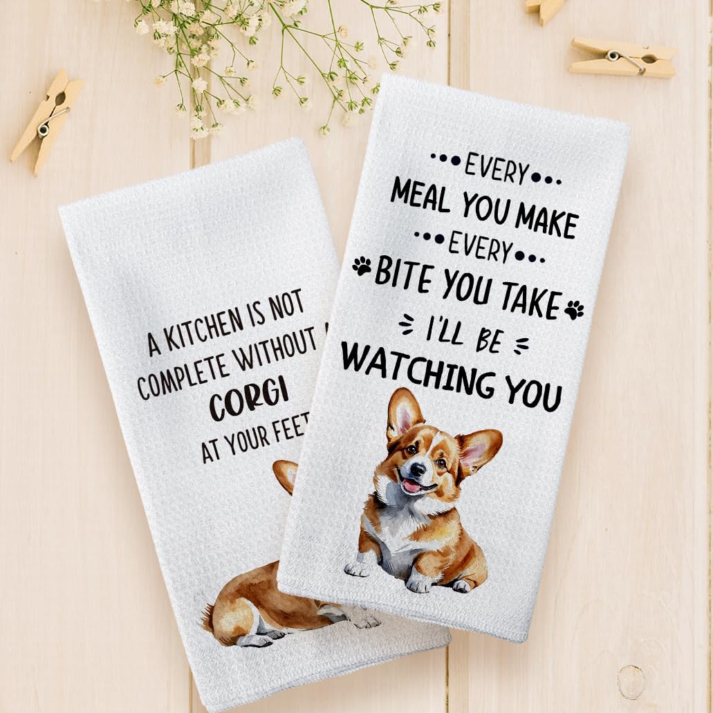 Tzhim Corgi Gifts Kitchen Towels Set Of 2, Corgi Gifts For Corgi Lovers Women, Corgi Dog Dishcloths Dish Towels Tea Towels For K