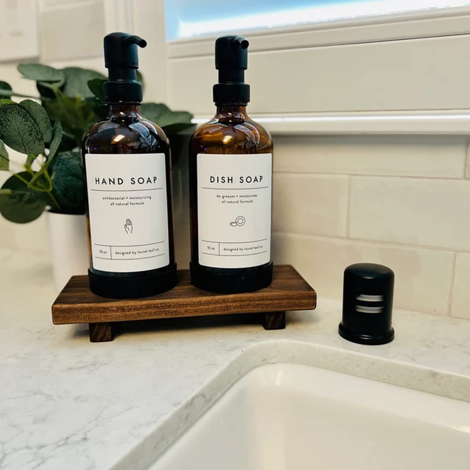 Wood Pedestal Soap Stand, Farmhouse Wood Riser, Soap Dish Holder/Tray Counter Decor For Bathroom Kitchen, Rustic Candle Plant Ho