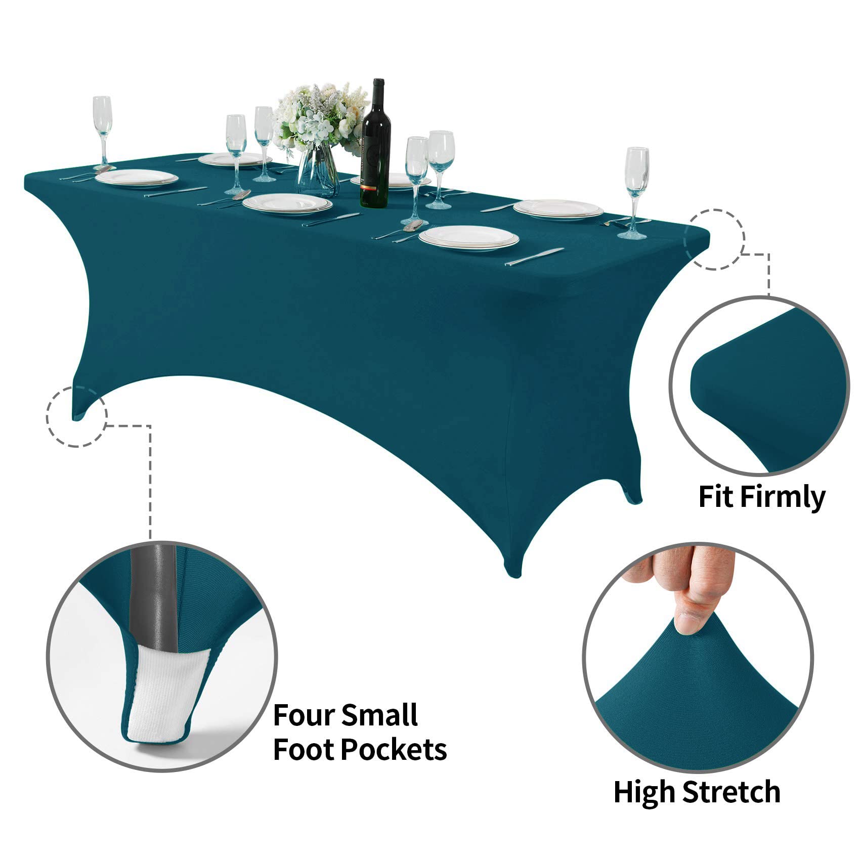 Hezuzo Spandex Table Cover For 6Ft Table Universal Fitted Stretch Tablecloth For Party, Banquet, Wedding And Events-Peacock