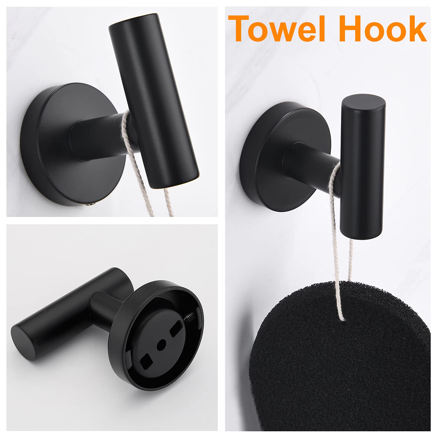 Nolimas 3-Pieces Set Matte Black Bathroom Hardware Set SUS304 Stainless Steel Round Wall Mounted - Includes 12'' Hand Towel Bar Toilet Paper Holder  Robe Towel Hooks Bathroom Accessories Kit