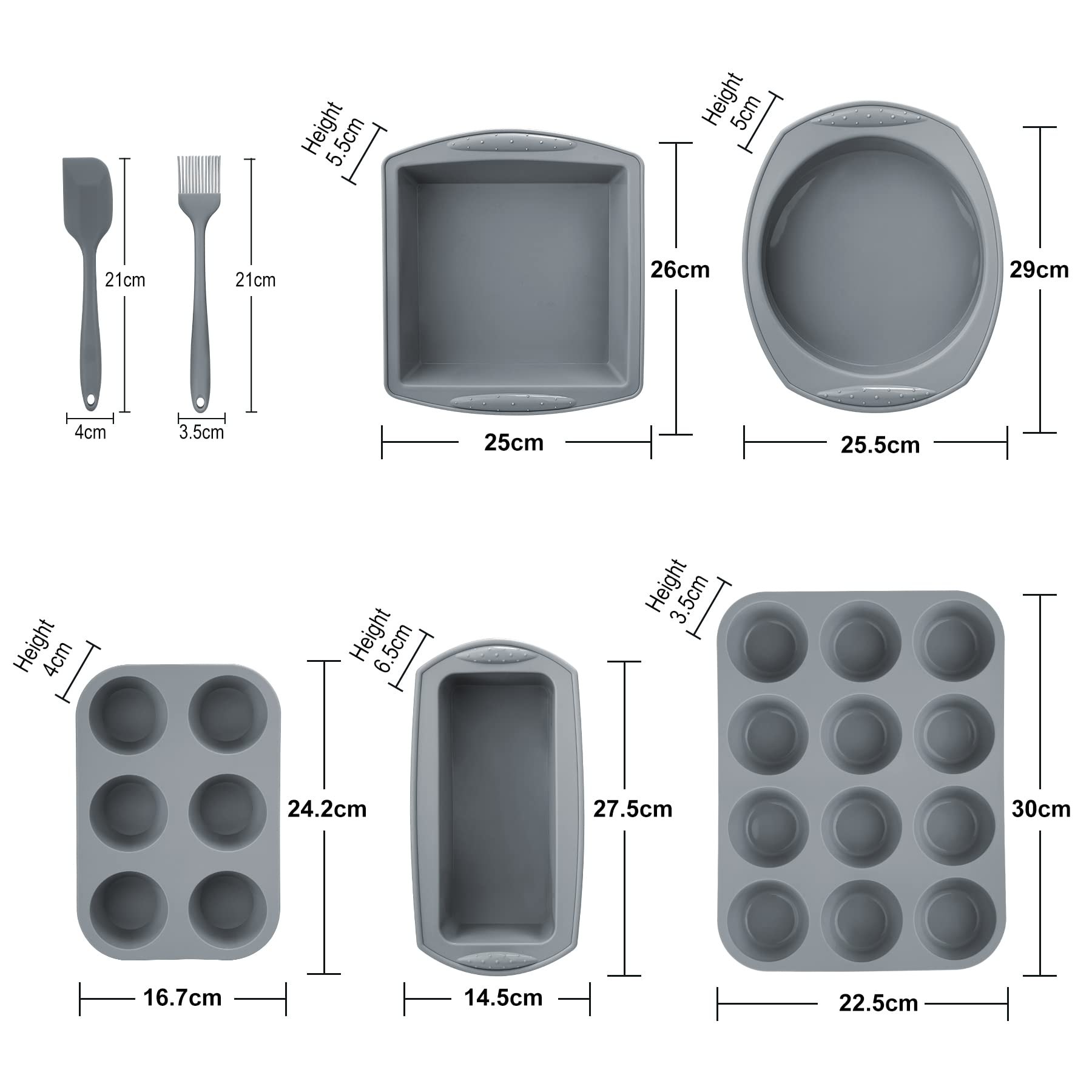 Economical 7In1 Nonstick Silicone Baking Cake Pan Cookie Sheet Molds Tray Set For Oven, Bpa Free Heat Resistant Bakeware Supplie