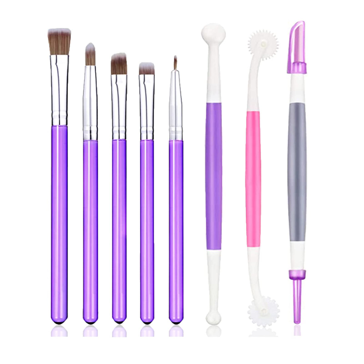 Wafjamf 8 Pcs Cake Decoration Brushes Tools Set, Cookie Decorating Supplies Kit, Food Paint Brush With Double Head Fondant Gum P