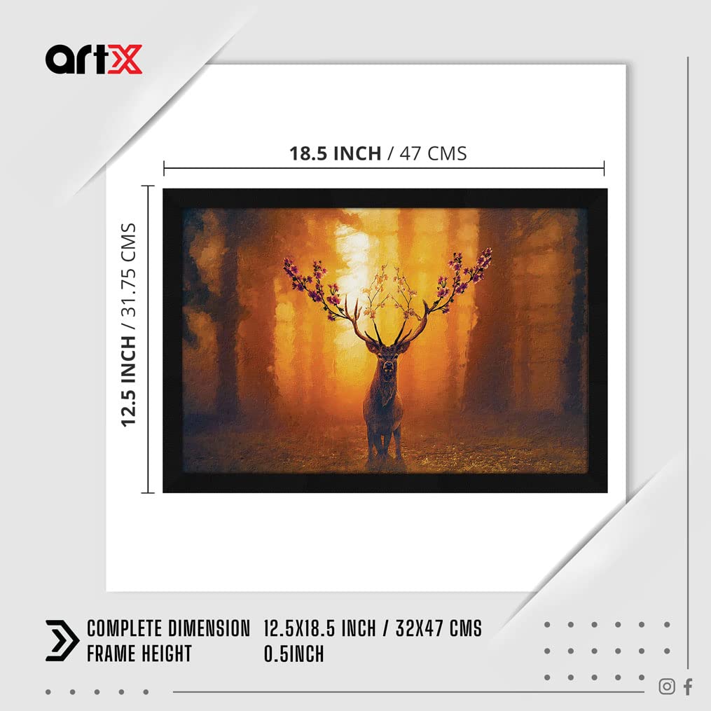 Artx Paper Deer Stag Floral Framed Painting, Wall Art Painting, Synthetic Wood, Multicolor, Animals 12.5 X 18.5 Inch
