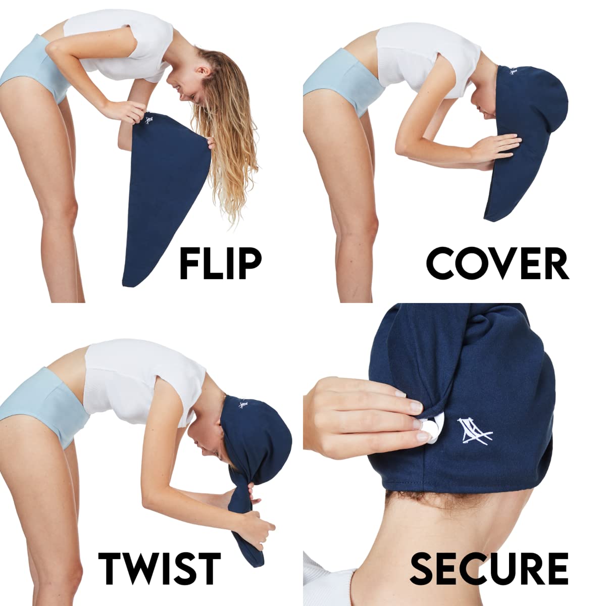 Dock & Bay Turban Hair Towel - for Home & The Beach - Super Absorbent, Quick Dry - Classic - Nautical Navy, One Size