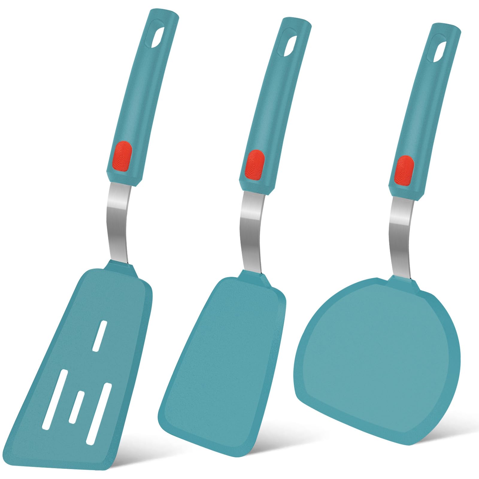 Beijiyi Silicone Spatula Turner Set of 3, 600F Heat Resistant Nonstick Turner Spatulas for Kitchen Use, Large Flexible Silicone 
