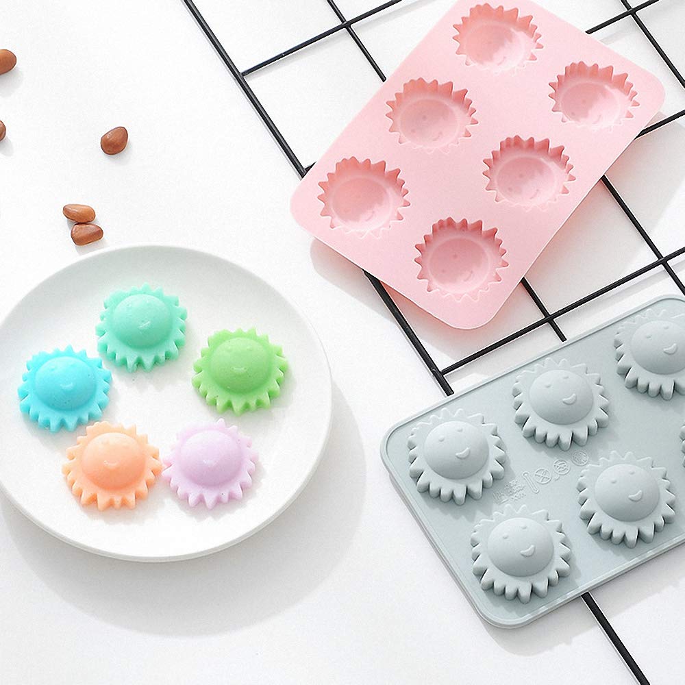 Moldfun 2 Pack Sun Face Ice Cube Tray Silicone Mold For Flower Chocolate Candy Gummy Cookie Fondant Jello Jelly Bakeware Baking