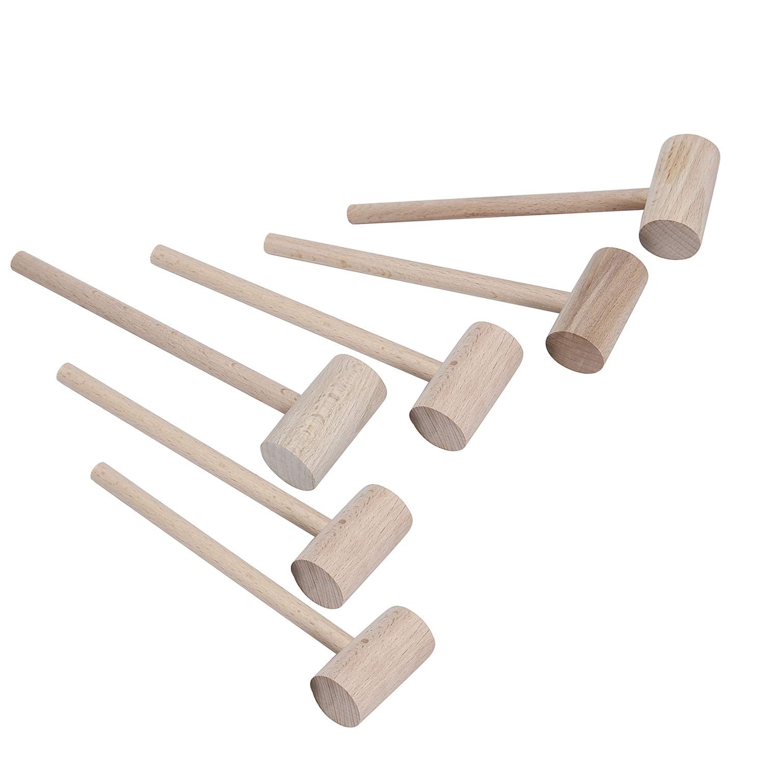 6Pcs Solid Natural Wooden Crab Lobster Mallets Shellfish Hammers, Beechwood