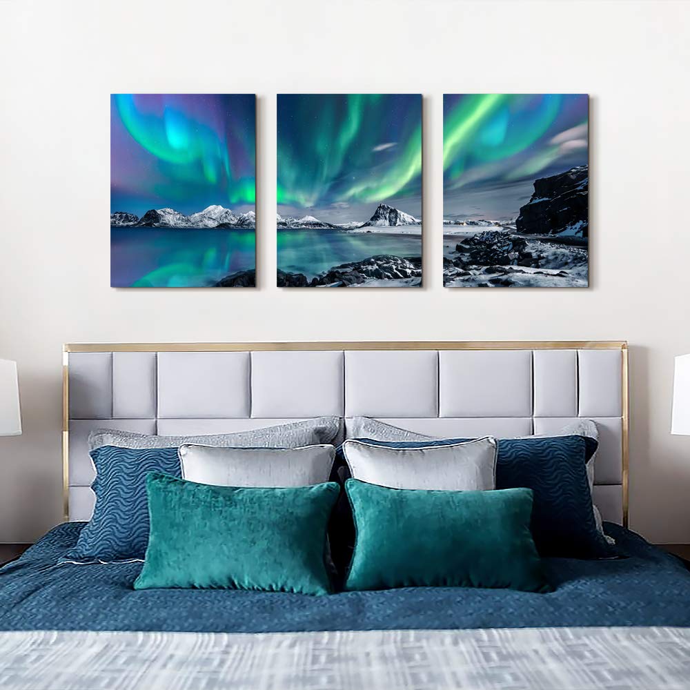 Farmhouse Wall Art Aurora Scenery Painting On Canvas Wall Decorations For Living Room Stretched And Framed Canvas Paintings 3 Pi