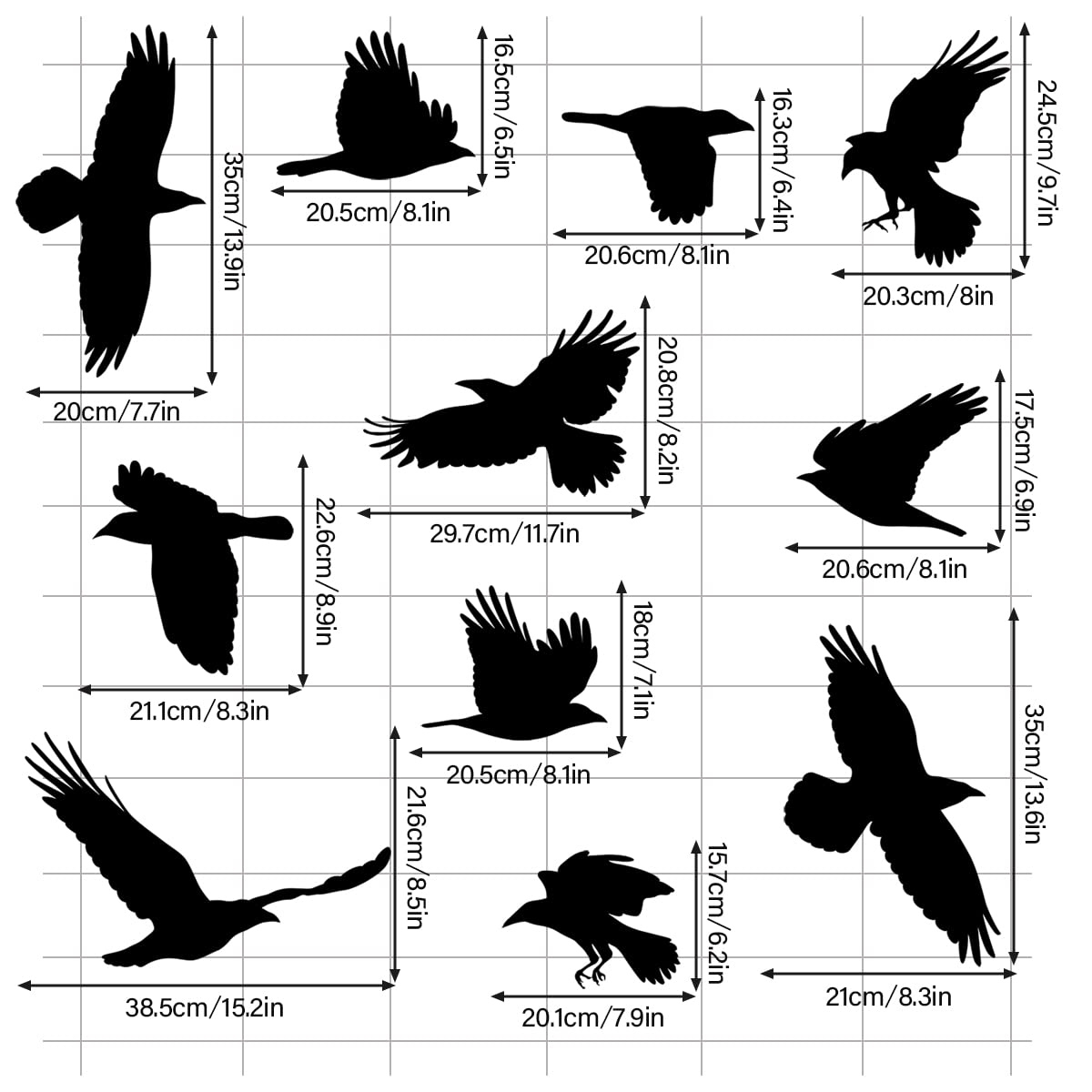 Woyinis Removable Large Crow Wall Decals Black Raven Wall Stickers Peel & Stick Individual Raven Birds Set Living Room Bedroom W