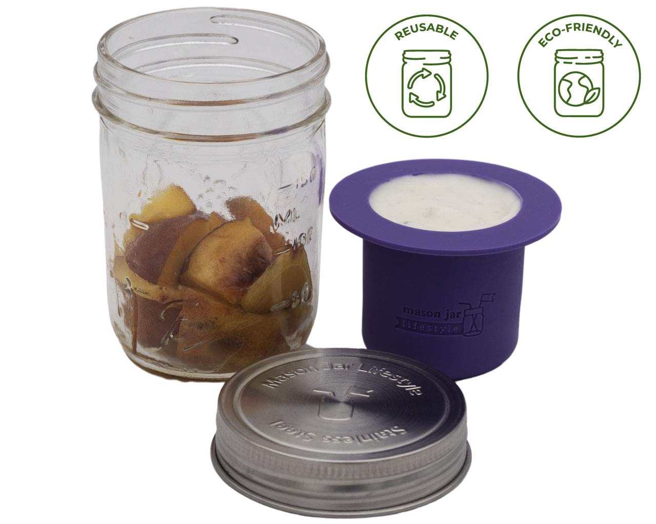 Mason Jar Lifestyle Divider Cup For Salads, Dips, And Snacks. Plastic Free Bento Lunch Container(Charcoal Gray, Wide Mouth)