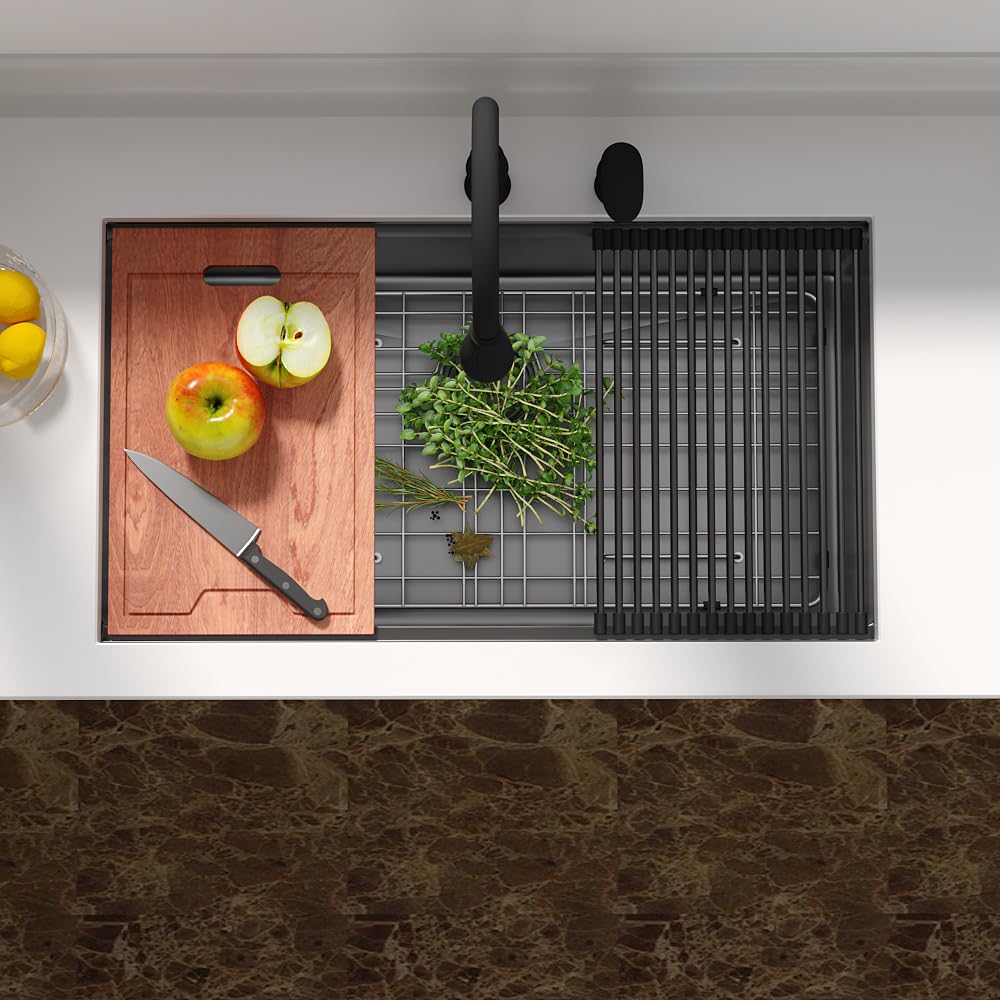 30 Undermount Kitchen Sink Black Stainless Steel - Lordear 30X19 Kitchen Sink Undermount Gunmetal Black Workstation 16 Gauge Sta