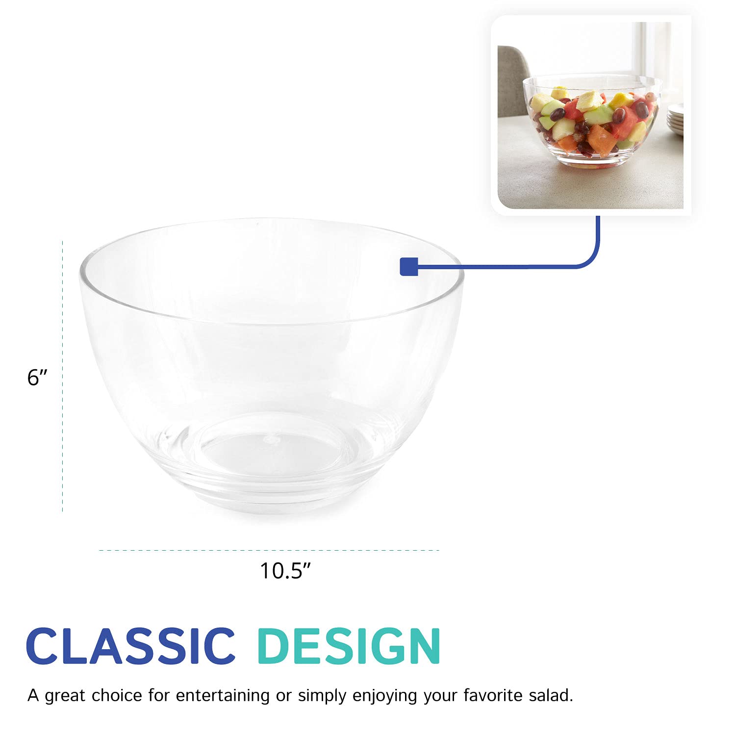Huang Acrylic Arc Thick Round Bowl - Chips, Salads, Snacks - Party, Kitchen, Holiday Serving