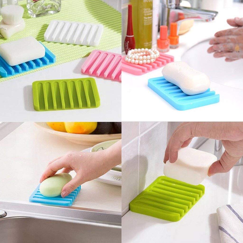 Ramkuwar 3 Pack Silicone Waterfall Soap Dish Saver Holder Portable Soap Tray Drainer For Shower Bathroom Kitchen Countertop For