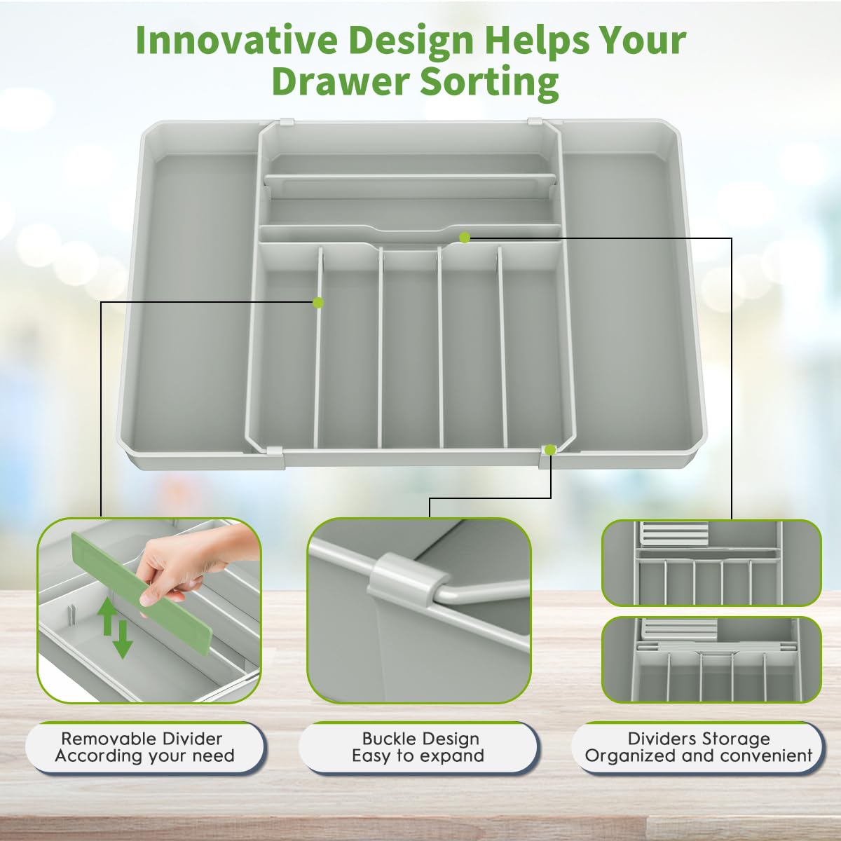 Fifame Silverware Drawer Organizer, Expandable Kitchen Utensil Organizer, Larger Capacity Flatware And Cutlery Tray, Multi-Purpo