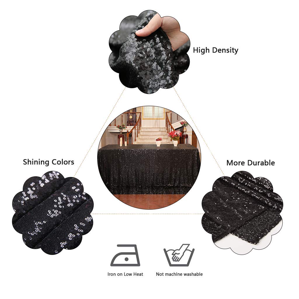 Juya Delight 60'' X 102'' Black Sequin Tablecloth Rectangle Sparkle Table Cover For Party Dinner Banquet Festival Wedding Annive
