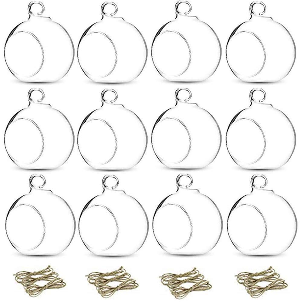 12 Pcs 3.15/ 8cm Hanging Glass Tealight Holder Globe Plant Terrariums Glass Orbs Air Plants Tea Light Candle Holders Home Decor 