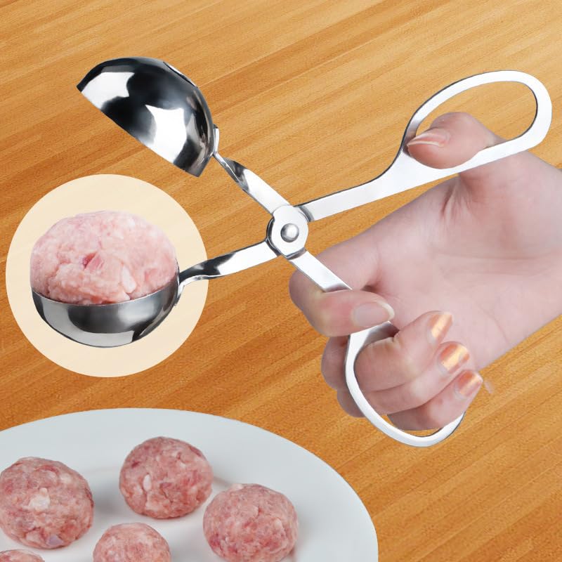 LiXiongBao Stainless Steel Meat Baller Maker, 2PCS Non-Stick Scoop with Detachable Anti-Slip Handles, 1.38" - Silver