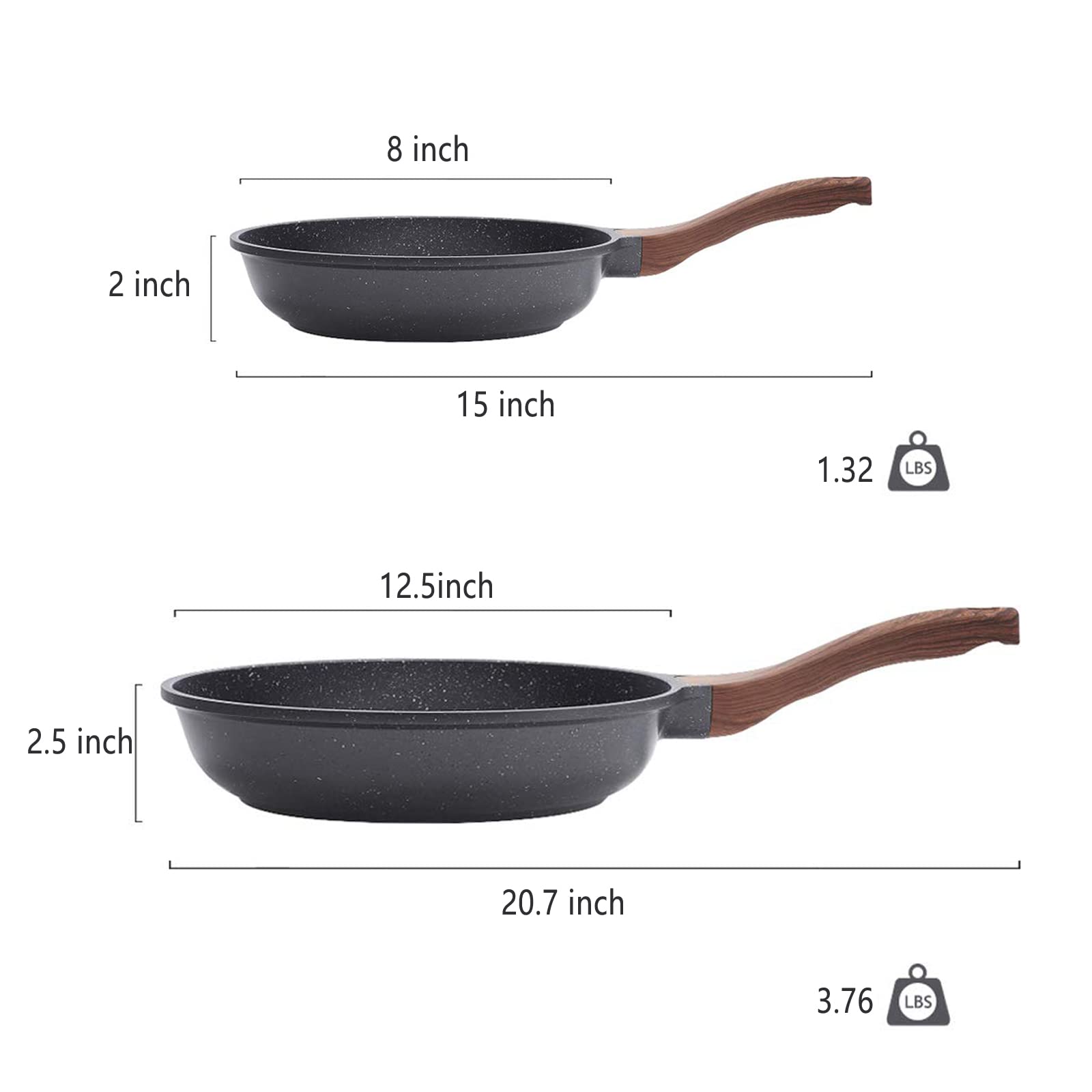 Sensarte Nonstick Frying Pan Skillets, Swiss Granite Coating Omelette Pans, Healthy Cookware Chef'S Pan, Pfoa Free (8+12.5 Inch)