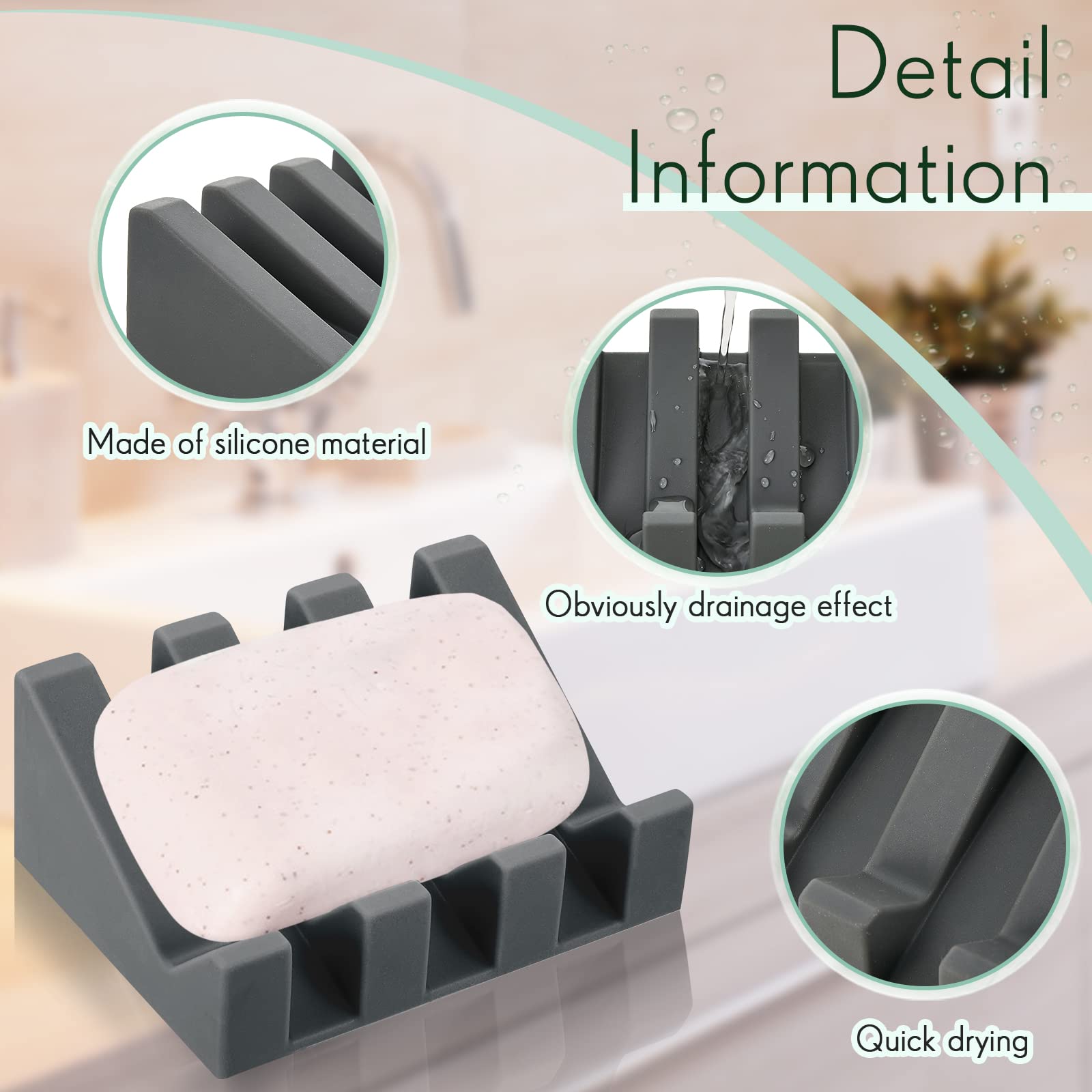 2 Pieces Silicone Soap Dish Self Draining Soap Dish Shower Waterfall Bar Soap Holder Tray With Drain Soap Saver For Kitchen Bath