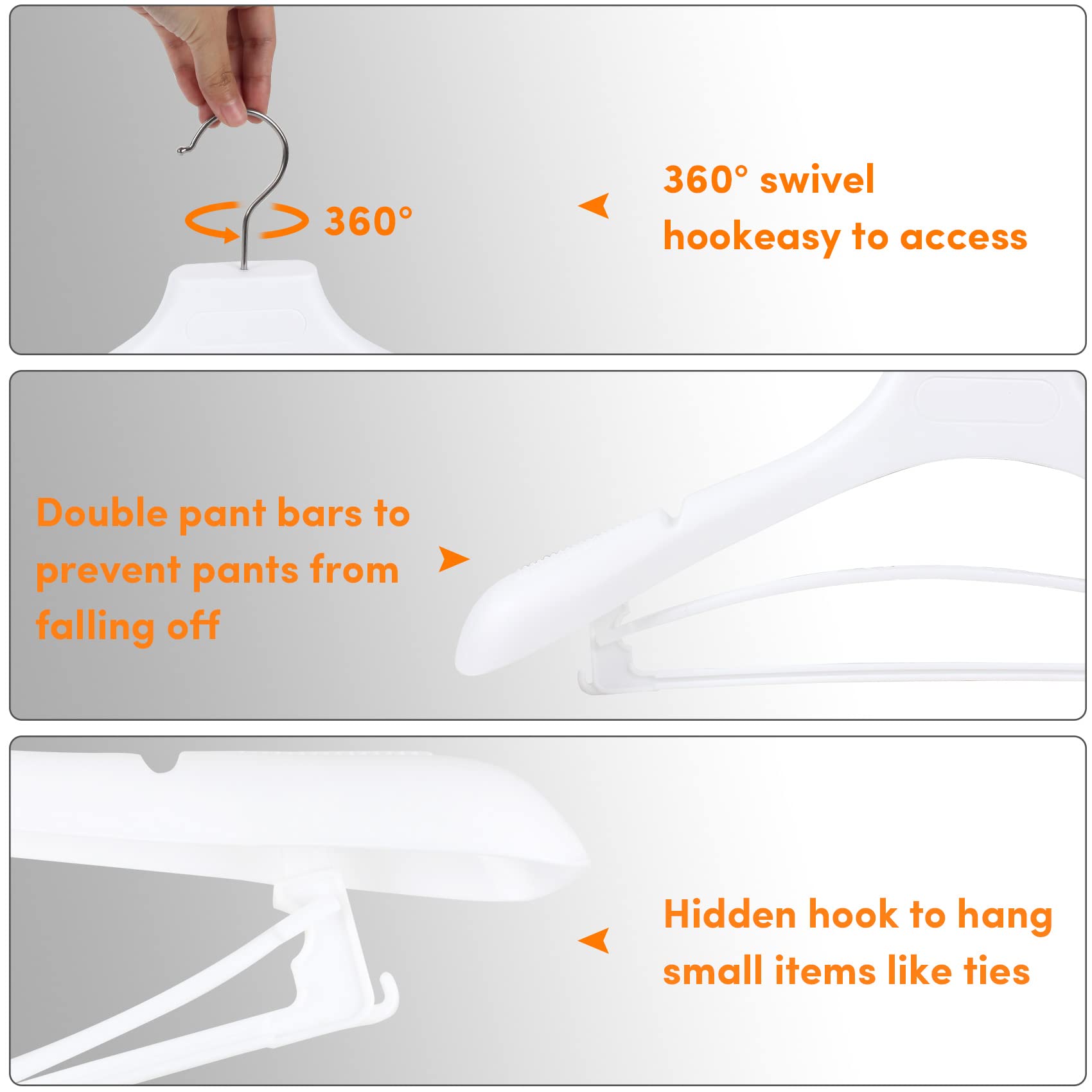 Suit Hangers For Men 50 Pack, Extra Wide Hangers Non Slip Width 17.7'', White Coat Hangers Thick Plastic With Pants Bar 360 Swiv