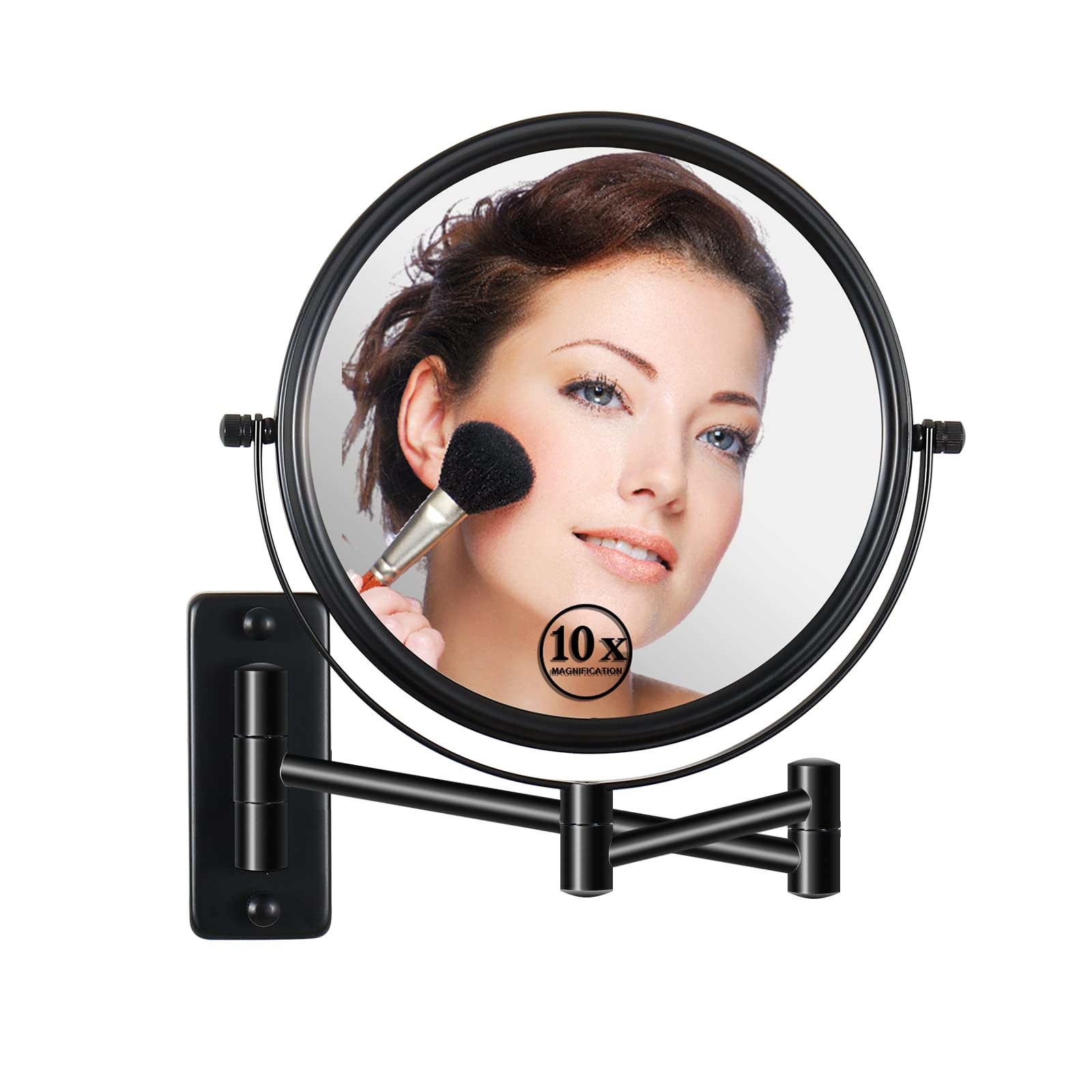 Lansi Wall Mounted Makeup Mirror - 1X/10X Magnifying Mirror 360 Extendable Arm Mirror For Makeup, 8 Inch Double Sided Vanity Mir