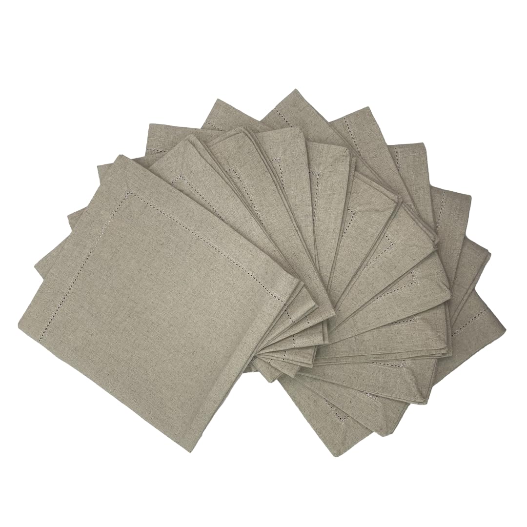 Sweet Needle - Pack Of 12-100% Pure Linen Handmade Ladder Lace Hemstitched Napkins 20X20 Natural