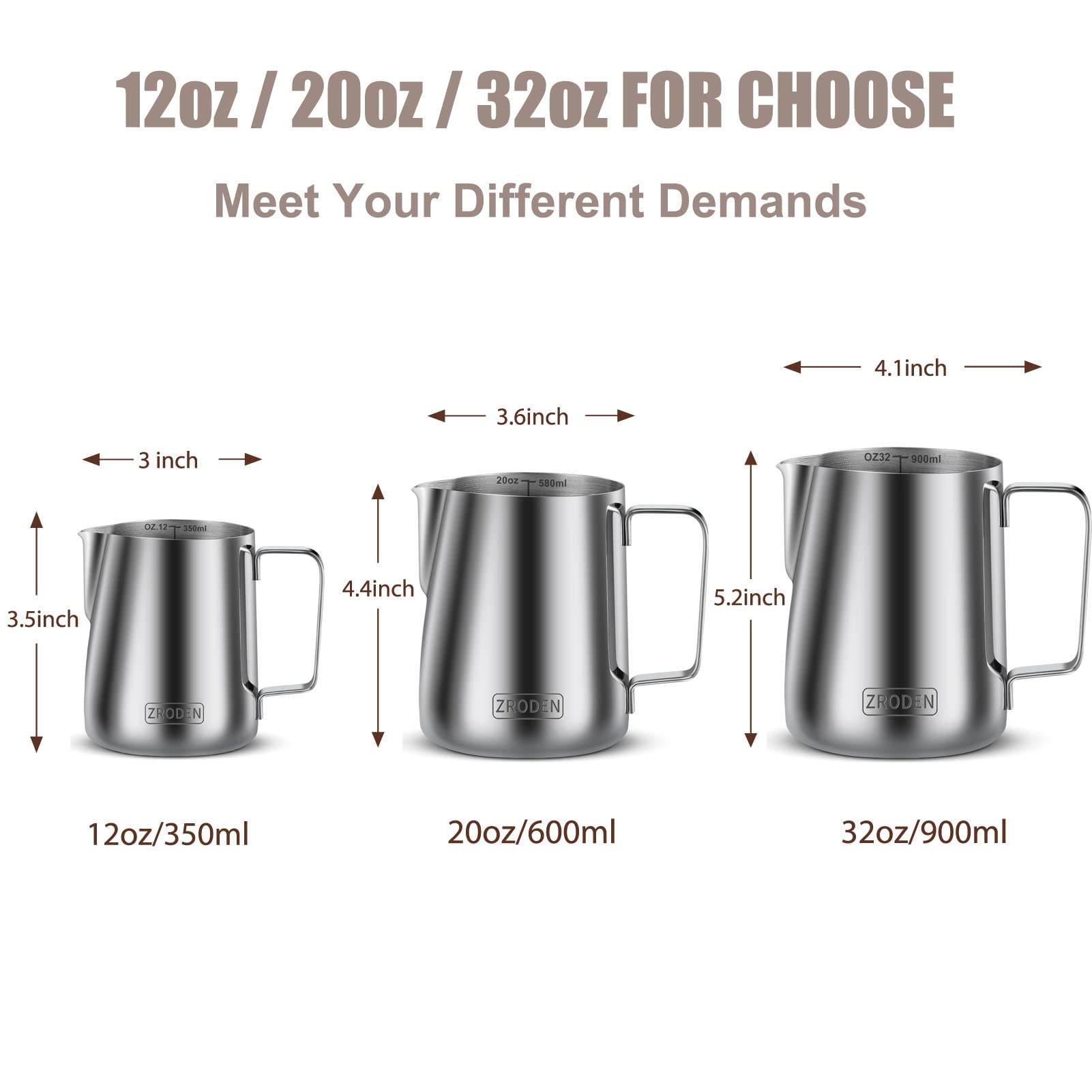 Milk Frothing Pitcher, Thicker Version 12Oz Espresso Steaming Pitchers Stainless Steel Cappuccino Coffee Machine Accessories Bar