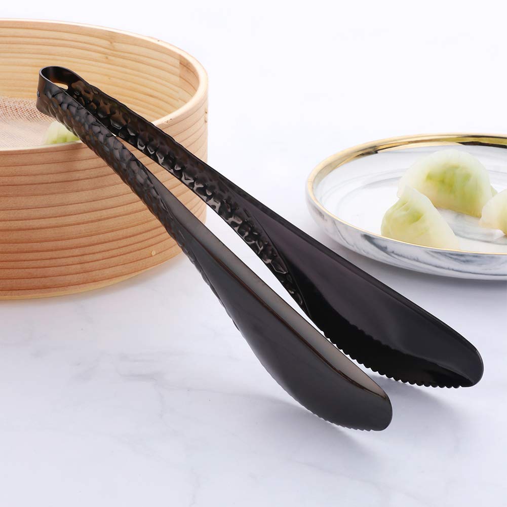 Bisda Stainless Steel Kitchen Food Clamp Serving Tongs For Cooking,Toast Bread,Salad,Barbecue,Grilling,Baking,Frying(Black)