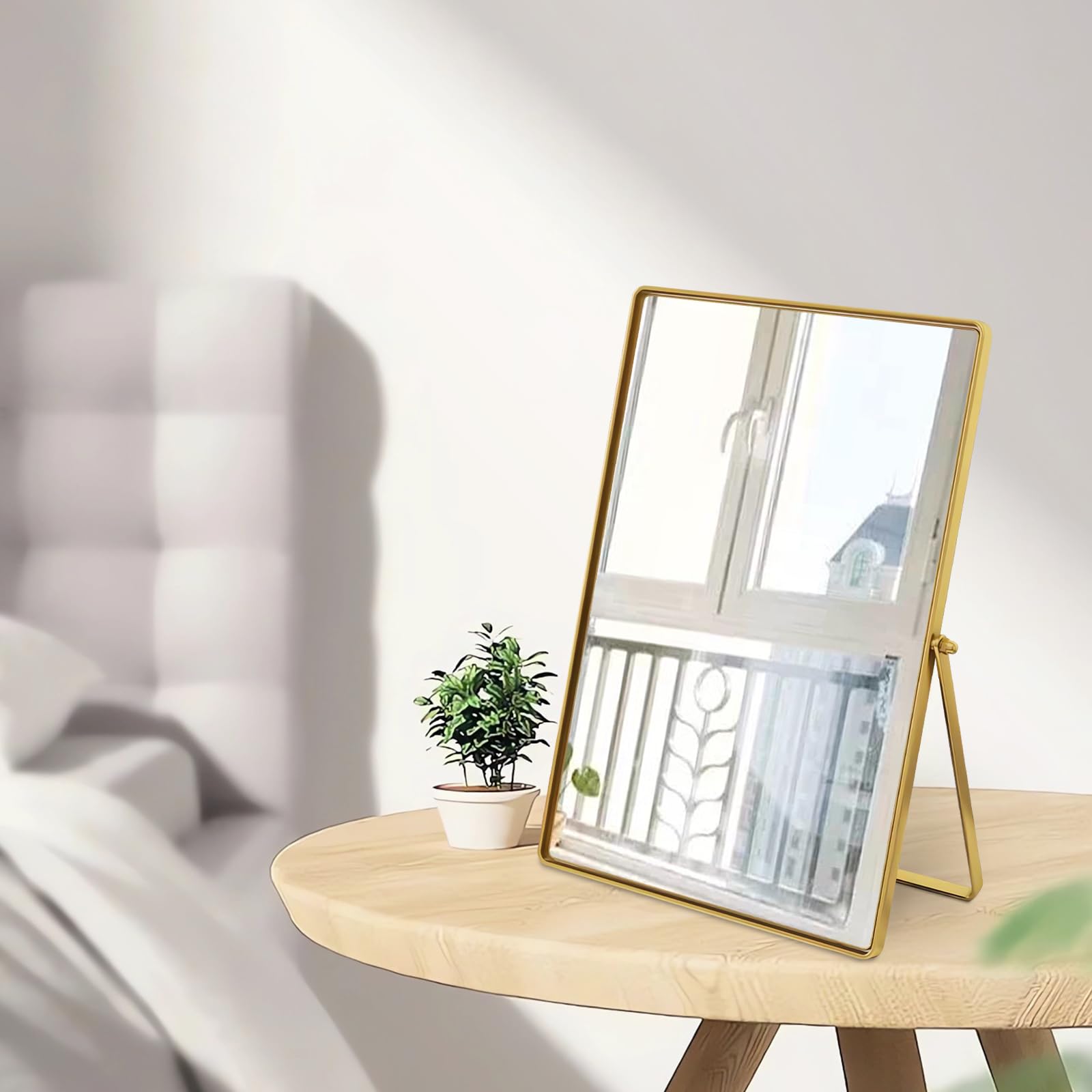 Numjeg Desktop Vanity Makeup Mirror Portable Standing Mirror with Metal Stand 90Adjustable Rectangular Desk Table Mirrors Good f