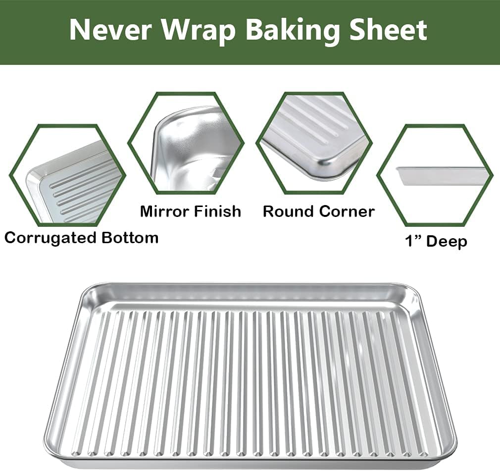 Rottay Quarter Baking Sheet Pan With Wire Rack Set [2 Pans + 2 Racks], Stainless Steel Cookie Sheet For Oven, Warp Resistant & H