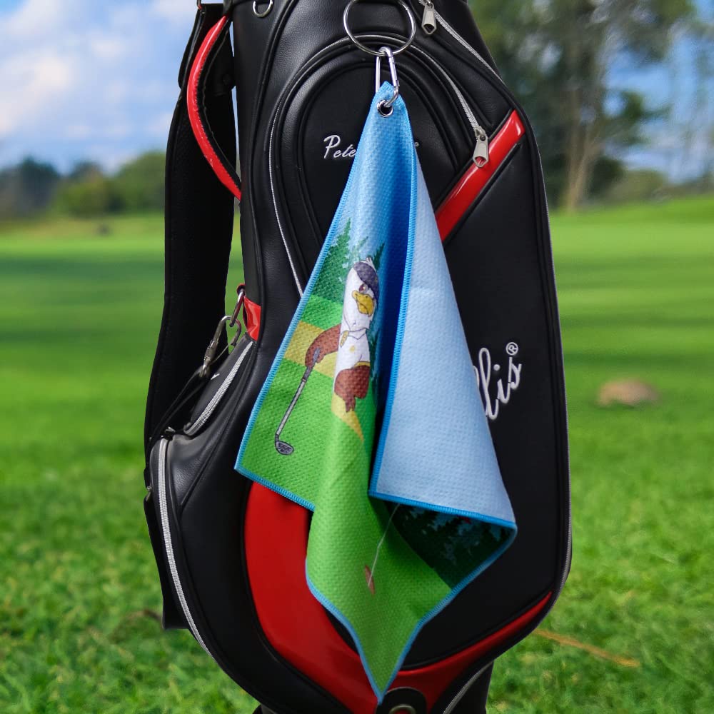 PINMEI Golf Towel for Golf Bag with Clip 1pc Microfiber Waffle Pattern Towels Cartoon Eagle Golf Club Towel for Men Women Golfer