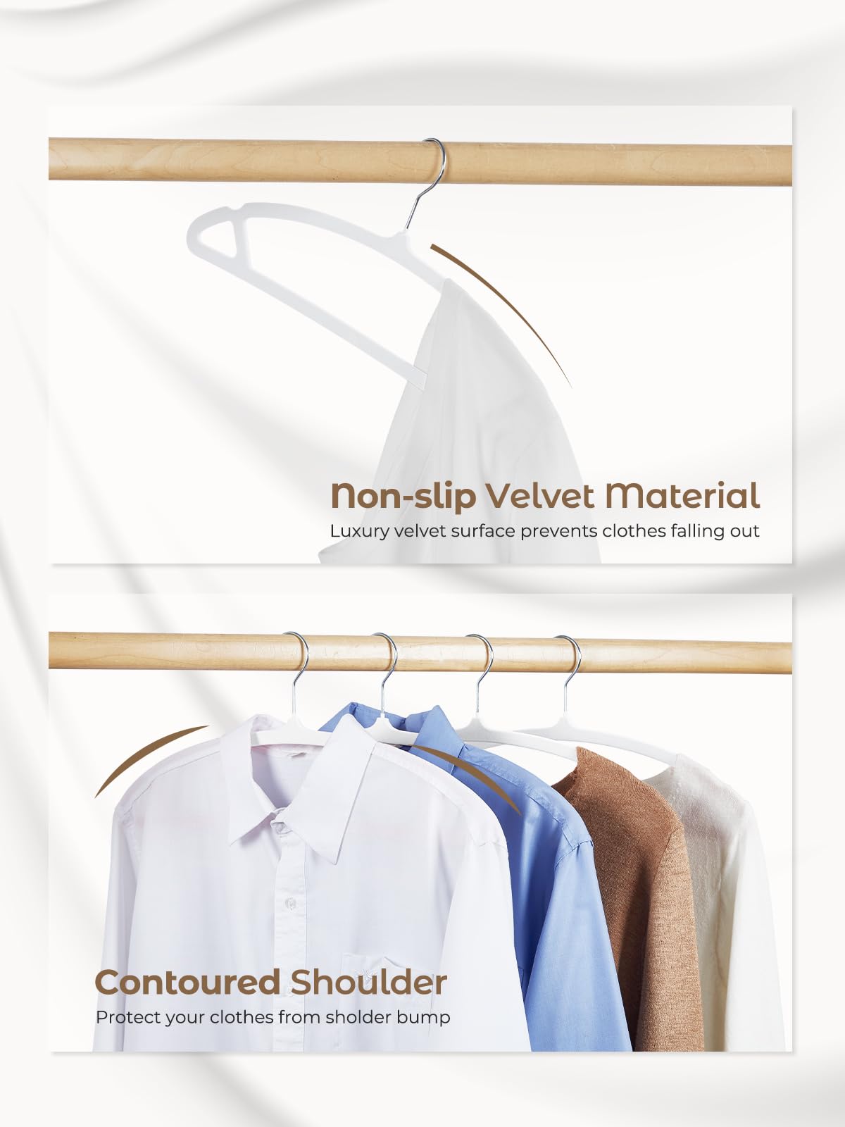 House Day White Velvet Hangers 60 Pack, Luxury Felt Hangers Non Slip Clothes Hangers, Space Saving White Hanger Heavy Duty Coat