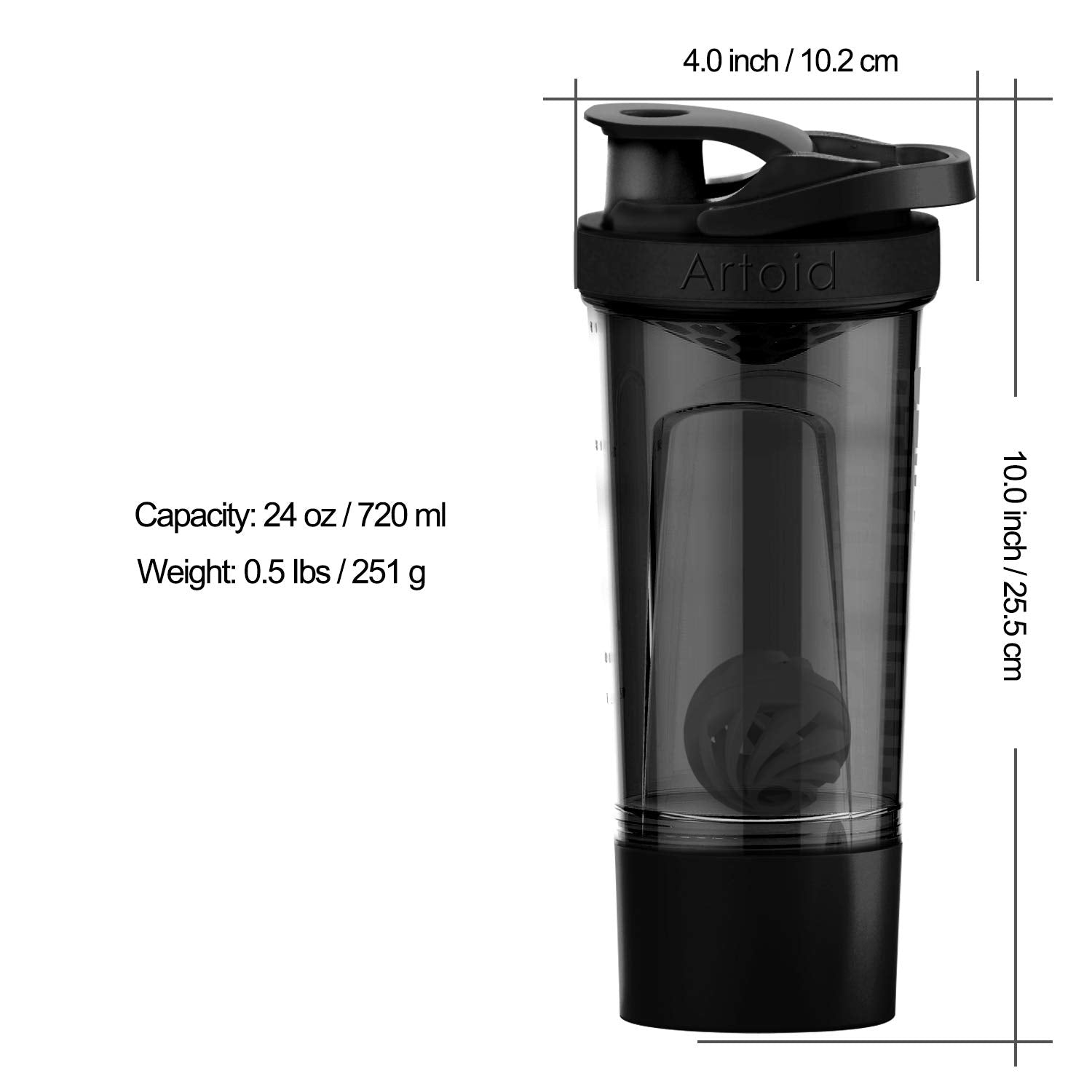 Artoid Mode Inspirational Fitness Workout Sports Protein Shaker Bottle 24-Ounce, Dual Mixing Technology With Shaker Balls & Mixi