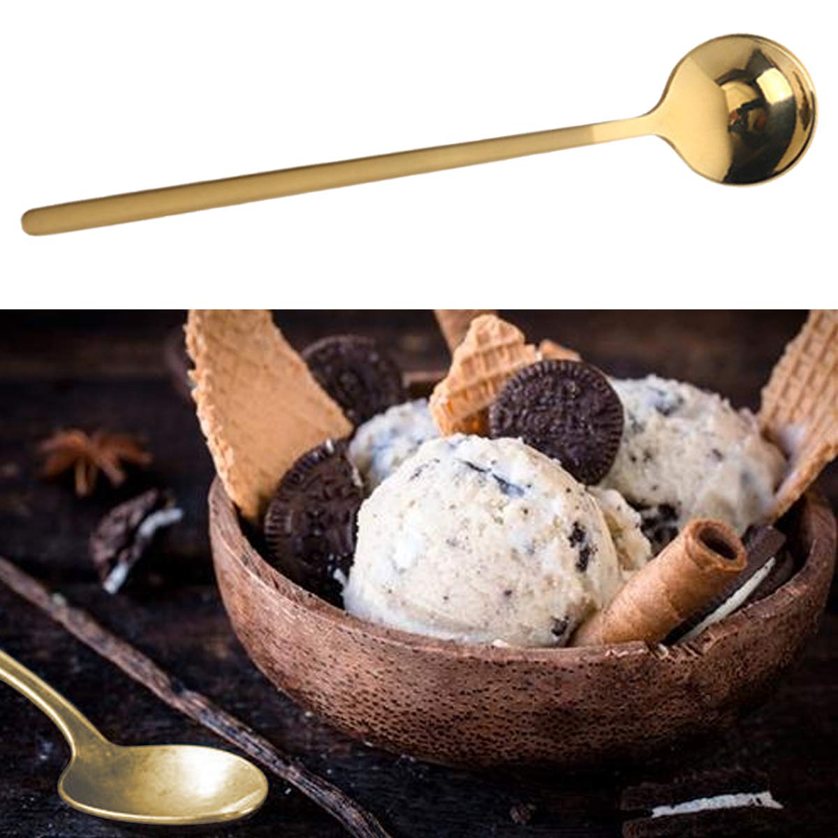 6 Pcs Coffee Spoons Stainless Steel Tea Spoons Round Dessert Spoons Long Handle Spoons For Hot Chocolate Ice Tea Latte Dessert E