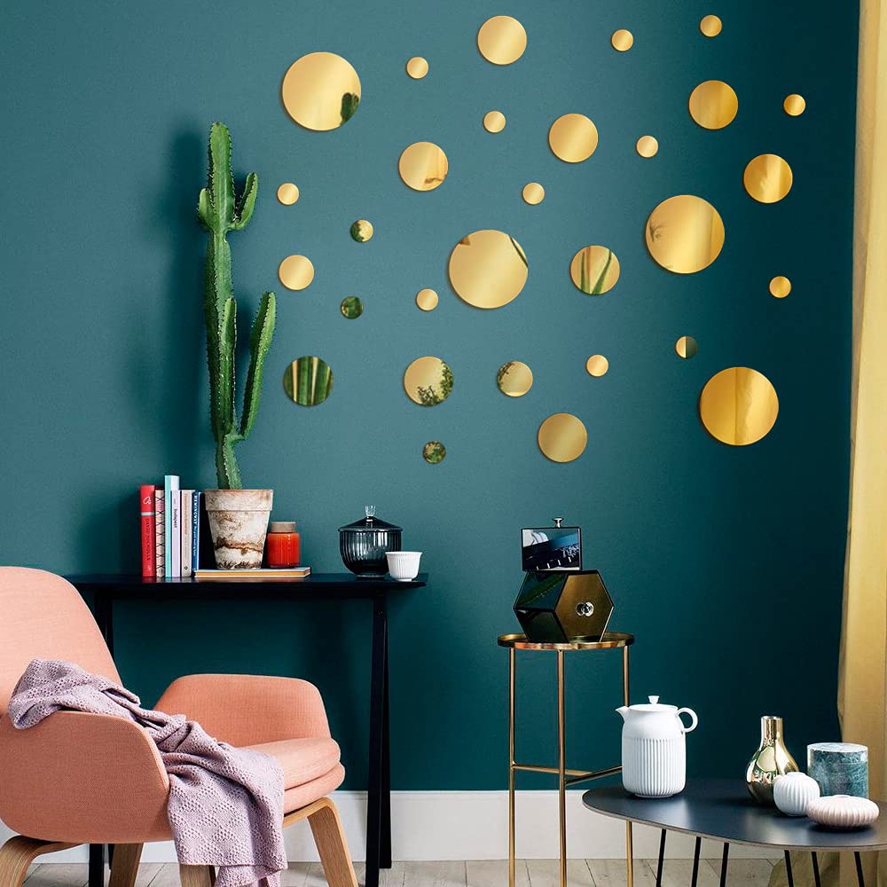66 Pieces Gold Mirror Wall Decor Living Room, Circle Wallpaper For Kitchen, Hallway Polka Dot Wall Decals, Funny Wall Stickers F