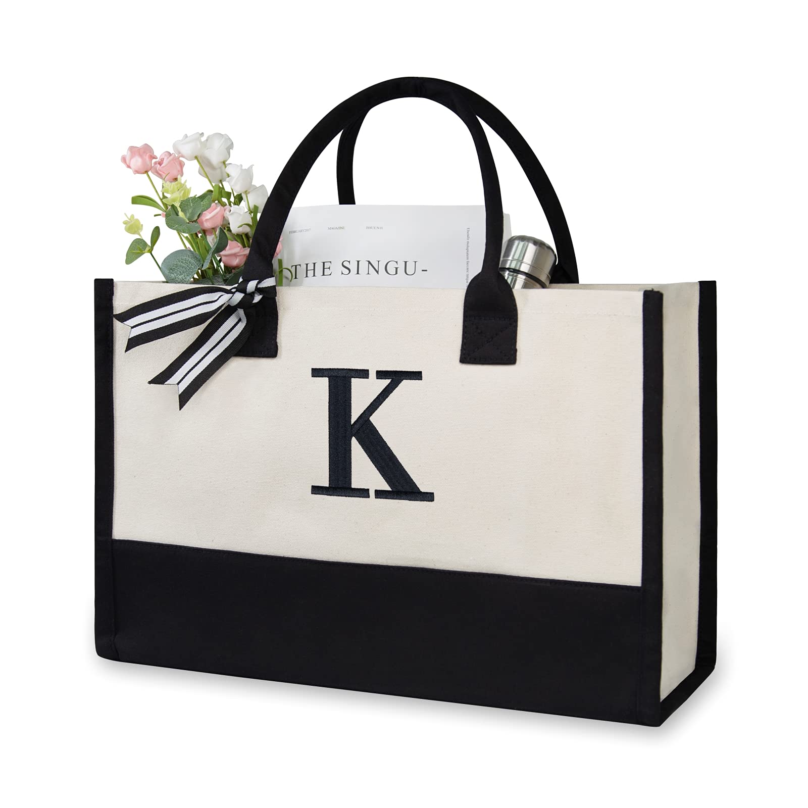 Topdesign Embroidery Initial Canvas Tote Bag, Personalized Present Suitable For Wedding, Birthday, Beach, Holiday, Is A Great Gi