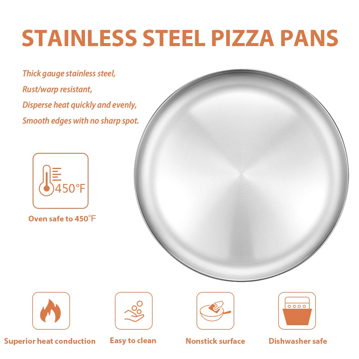 Deedro Stainless Steel Pizza Pan 13 Inch Round Pizza Tray Pizza Baking Sheet, Healthy Pizza Baking Pan Pizza Serving Tray Crispe