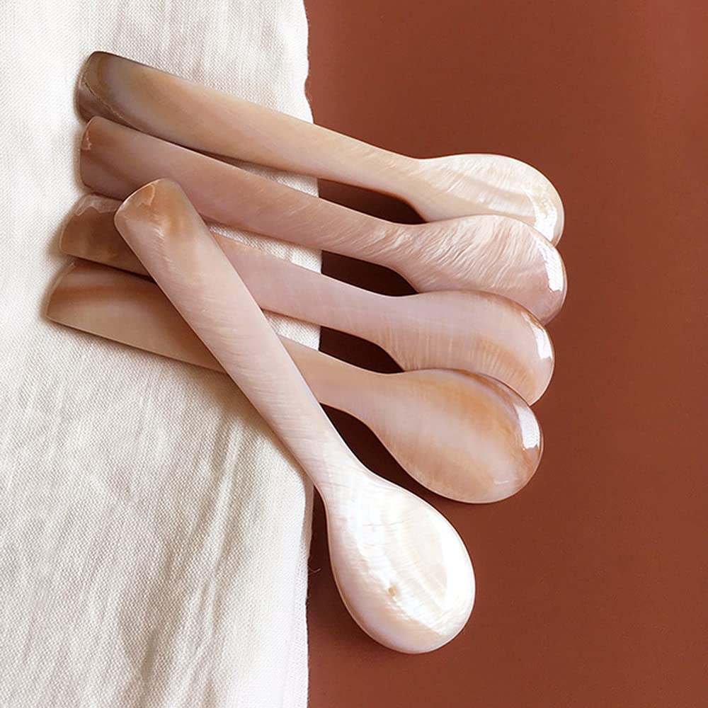 I-Lan 8 Pack Pink Mother Of Pearl Spoon Fork With Natural Patten,5 Inch Stunning Mop Caviar Spoon With Beautiful Shine, Finely H