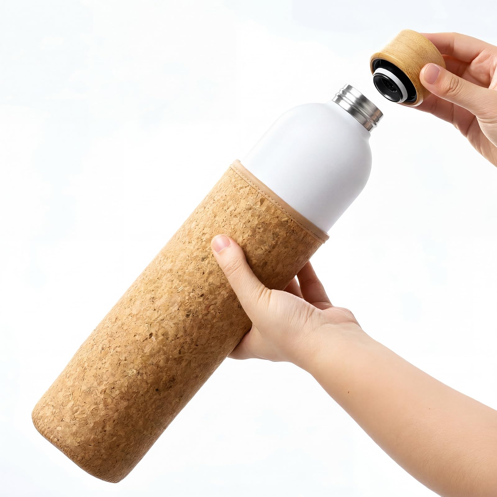 Acellegic White Sauna Water Bottle with Bamboo Lid 33 Oz/1, Slim